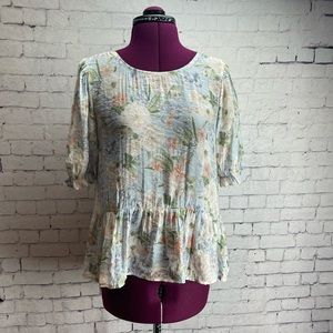 By the river size medium blue floral boho peplum blouse
